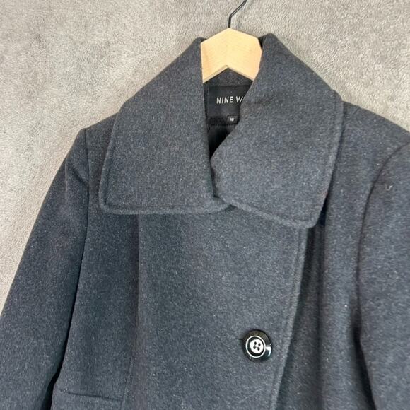 Nine West Womens Gray Wool Blend Pea Coat Size 10 Gray Preppy Asymmetric Buttons - Picture 3 of 12